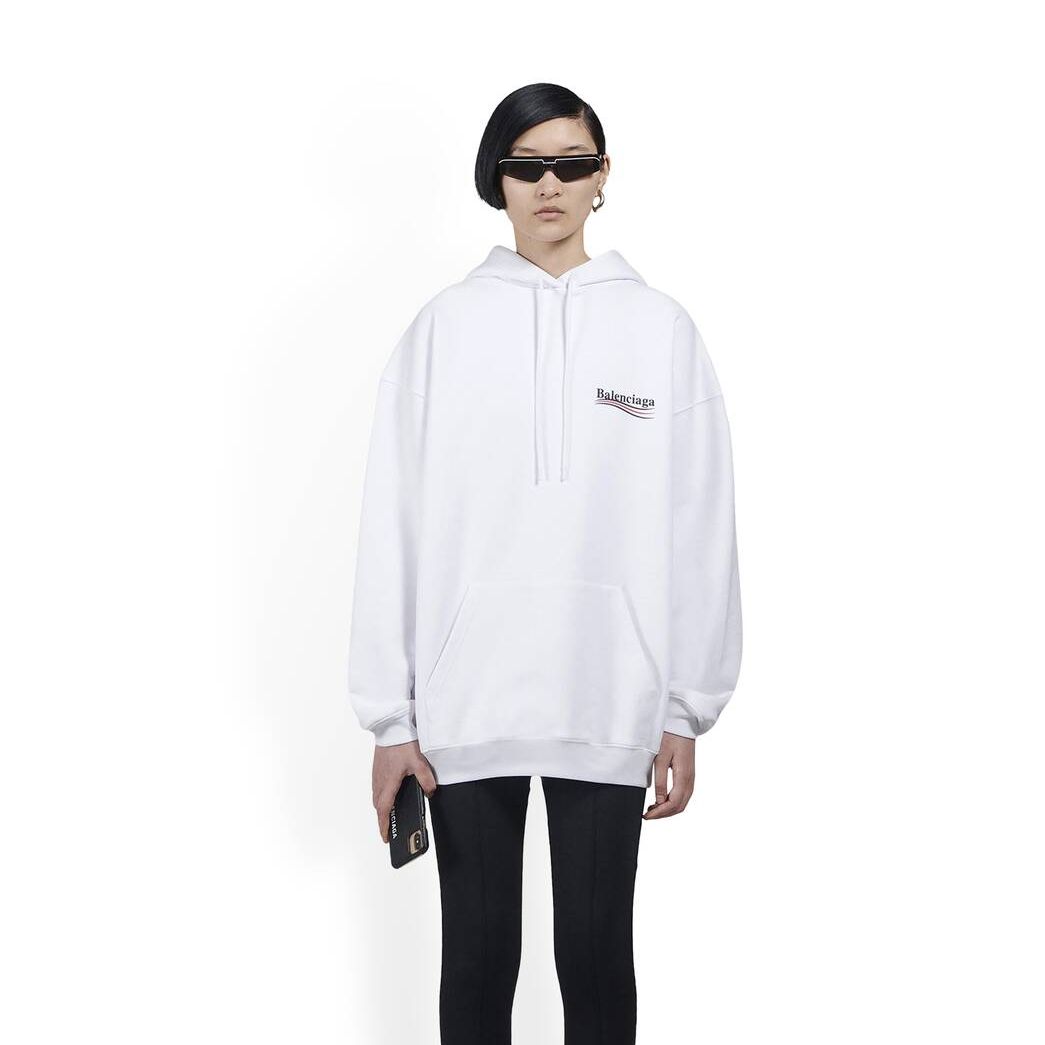 Women's Balenciaga Political Campaign Large Fit Hoodie White | 1927JXBKM