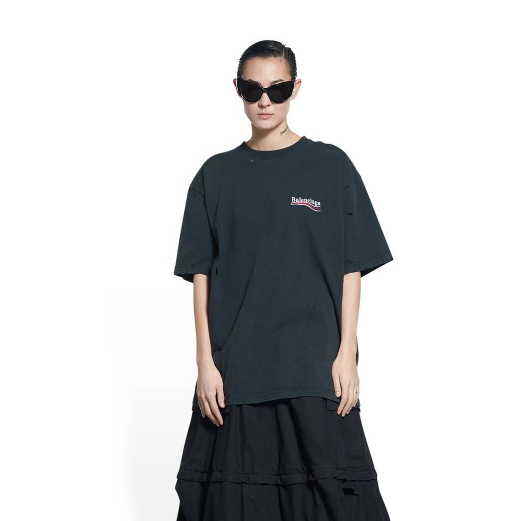 Women's Balenciaga Political Campaign Large Fit T Shirts Black | 7128PGYOZ