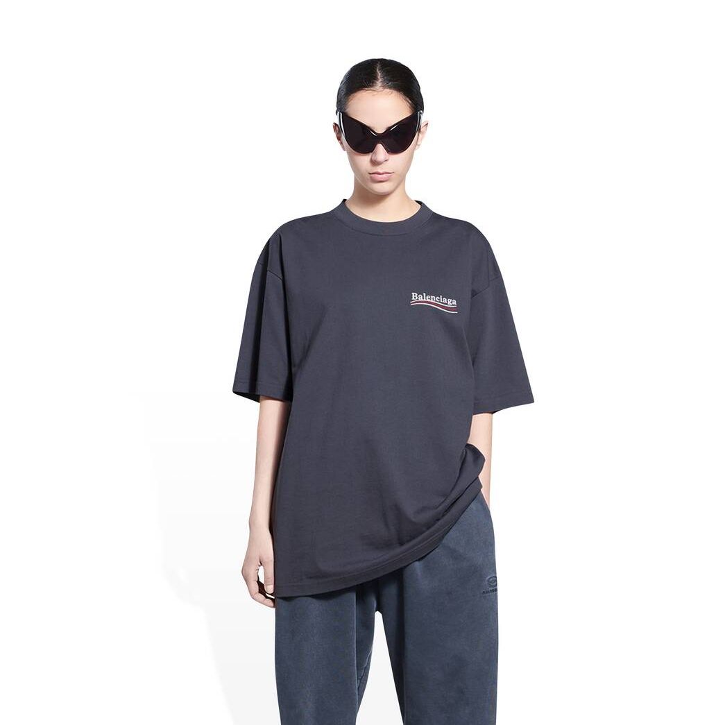 Women's Balenciaga Political Campaign Large Fit T Shirts Grey | 8379QHVWX