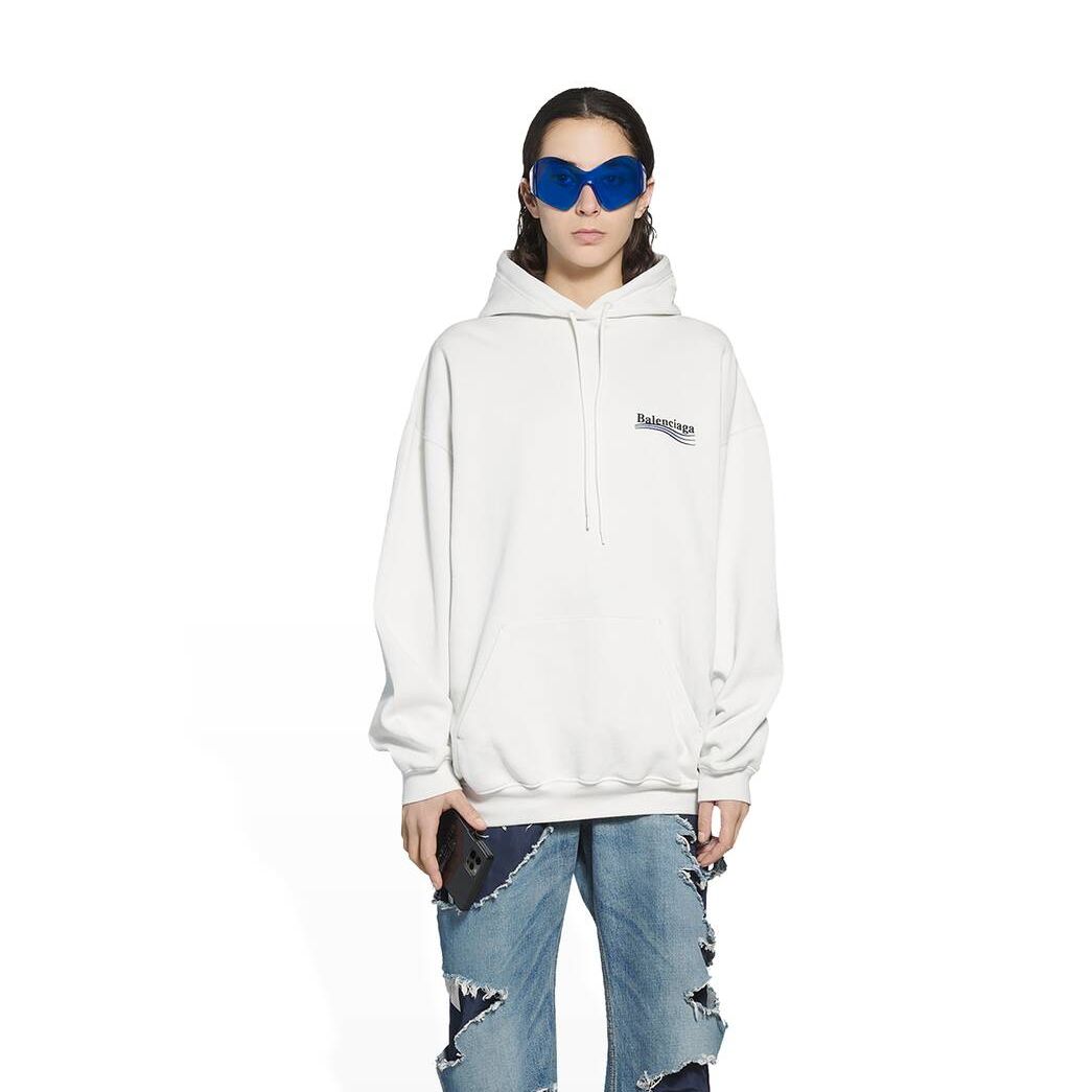 Women's Balenciaga Political Campaign Medium Fit Hoodie White | 9542MPOFJ