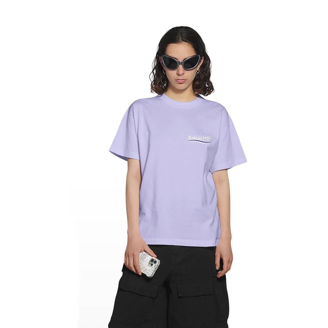 Women's Balenciaga Political Campaign Small Fit T Shirts Purple | 2896FJKRU