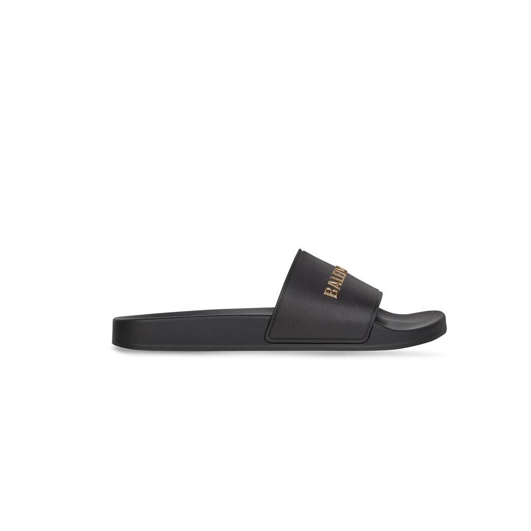 Women\'s Balenciaga Pool Slide Sandals Black | 6124ILOSU