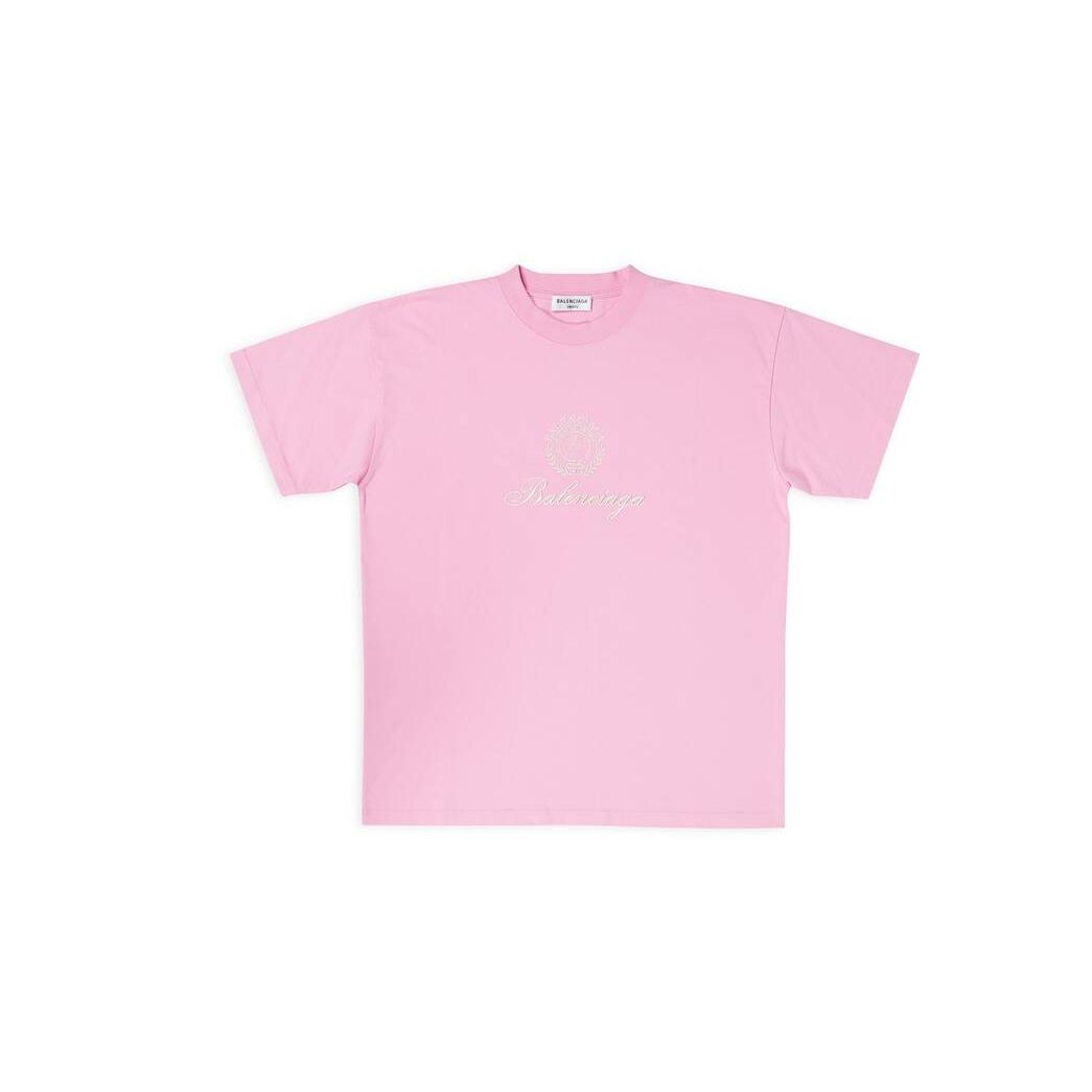 Women's Balenciaga Qixi Crest Medium Fit T Shirts Pink | 4260YQUOA