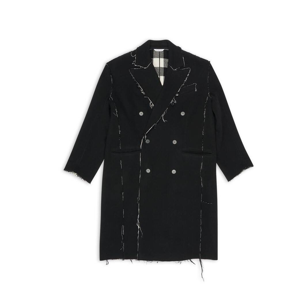 Women's Balenciaga Raw Edge Coat Jackets Black | 6237KEPRA