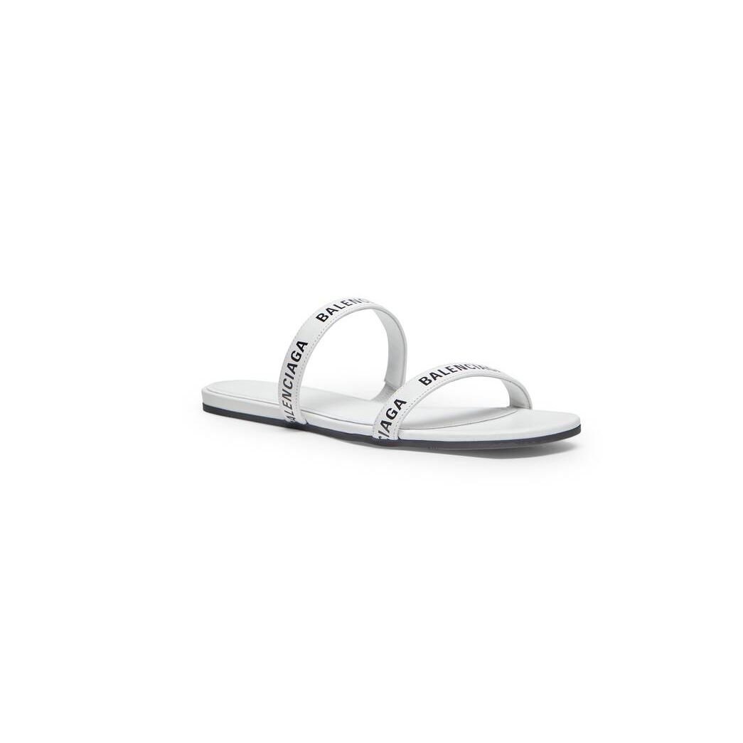 Women's Balenciaga Round Flat Sandals White | 7943WVHLR