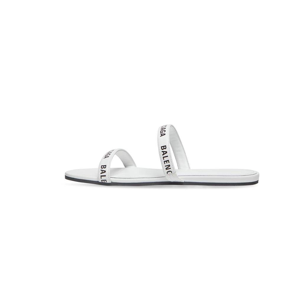 Women's Balenciaga Round Flat Sandals White | 7943WVHLR