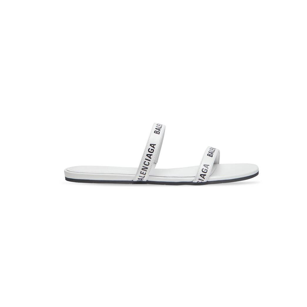 Women\'s Balenciaga Round Flat Sandals White | 7943WVHLR