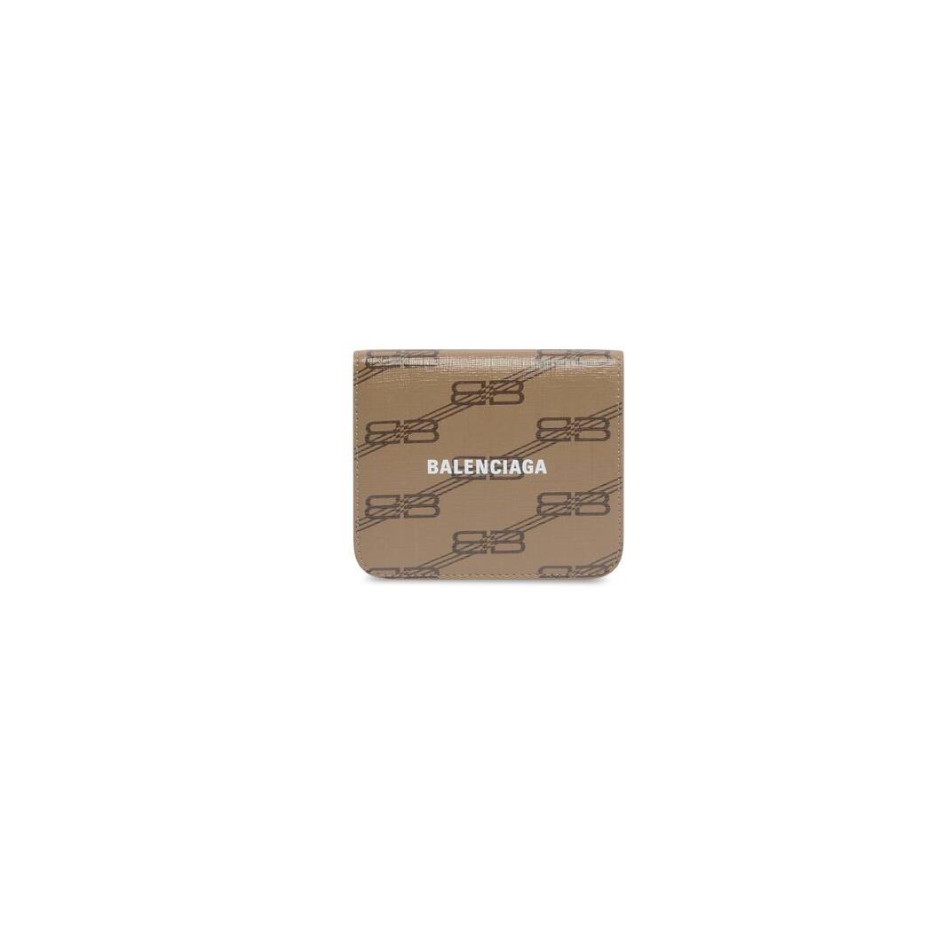 Women\'s Balenciaga Signature Flap Coin And Card Holder Bb Monogram Coated Canvas Wallets Beige | 0861LAZHW