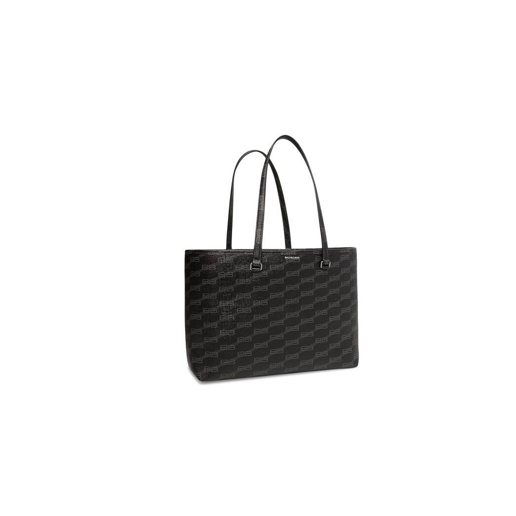 Women's Balenciaga Signature Medium East-west Bb Monogram Coated Canvas Tote Bags Black | 1605GHQDW