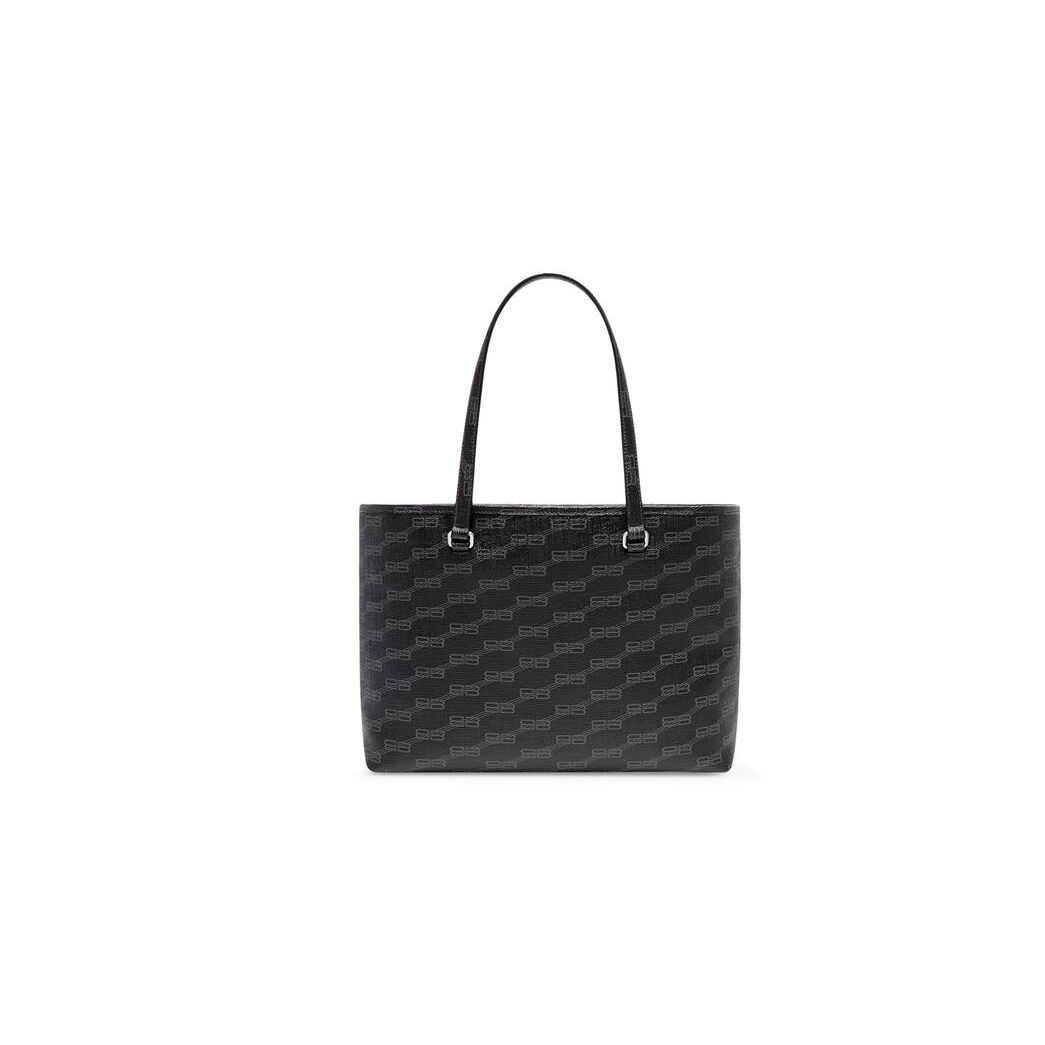 Women's Balenciaga Signature Medium East-west Bb Monogram Coated Canvas Tote Bags Black | 1605GHQDW