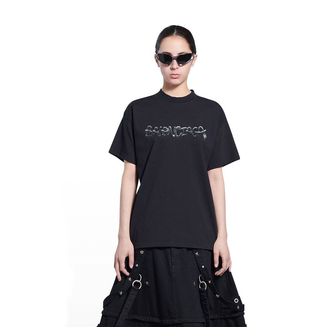 Women's Balenciaga Slime Medium Fit T Shirts Black | 5172BTYAD