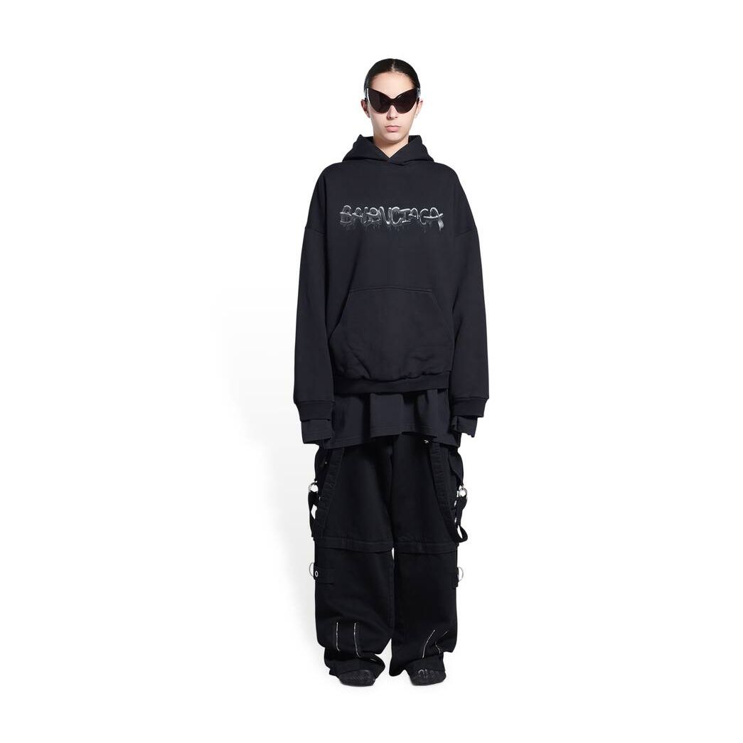 Women\'s Balenciaga Slime Wide Fit Hoodie Black | 6159OFMIV