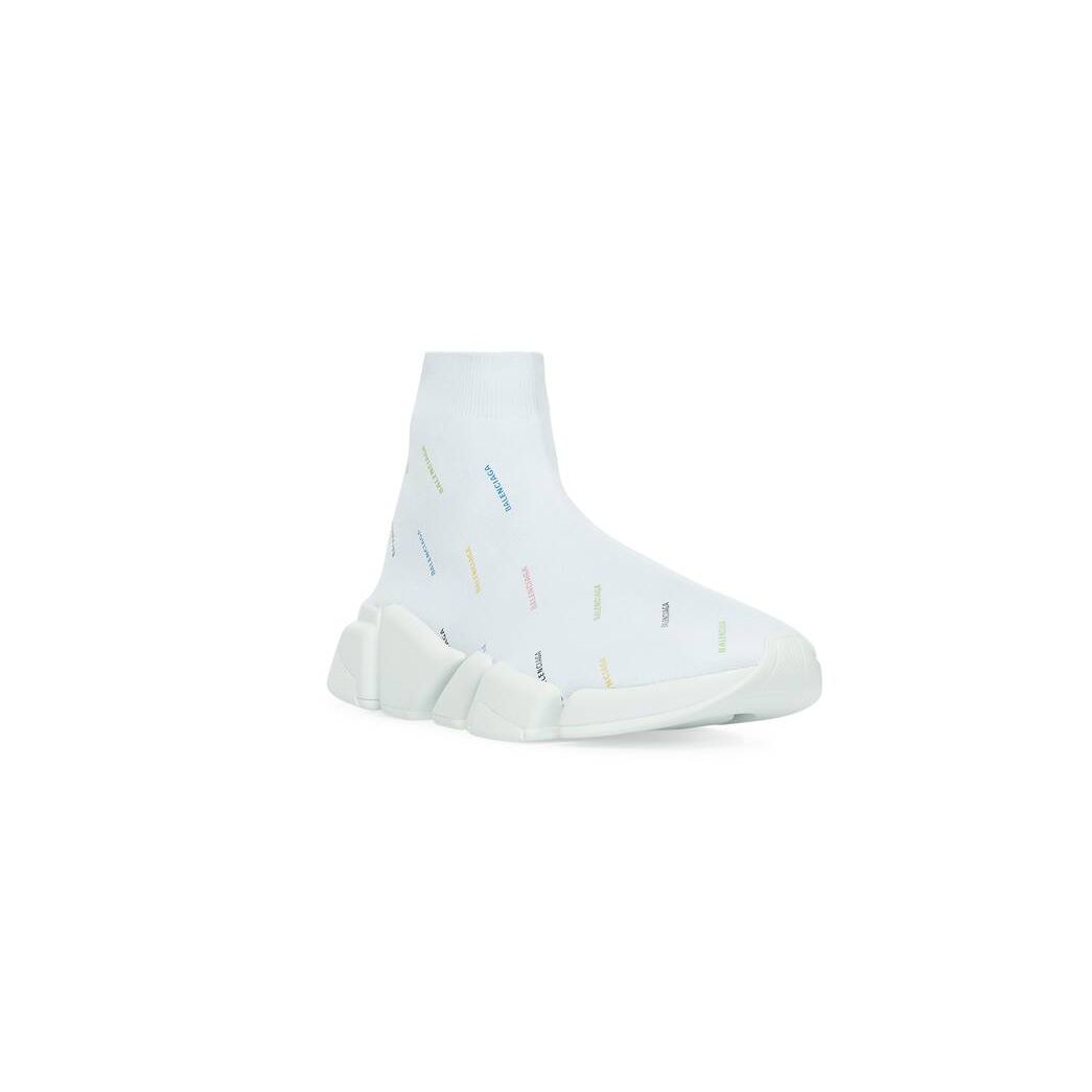 Women's Balenciaga Speed 2.0 Allover Logo Recycled Knit Sneakers White | 2637BFOUT