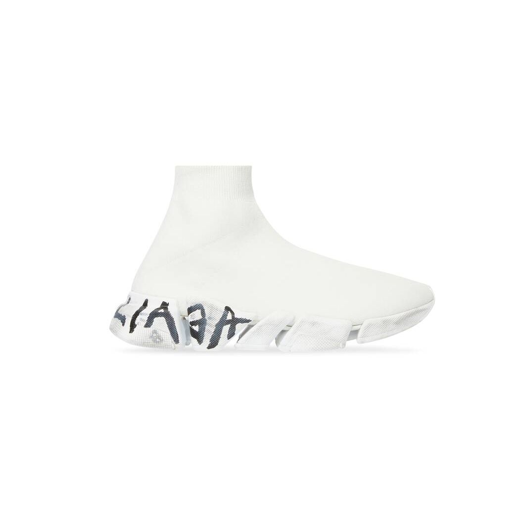 Women\'s Balenciaga Speed 2.0 Graffiti Recycled Knit Sneakers White | 9842SURDF