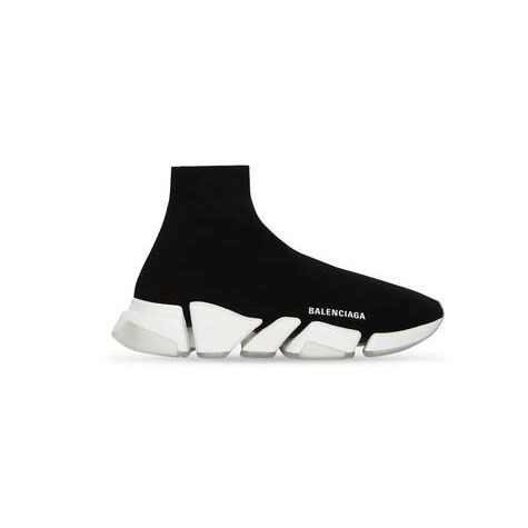 Women's Balenciaga Speed 2.0 Recycled Knit With Transparent Sole Sneakers Black / White | 1598WLVTZ