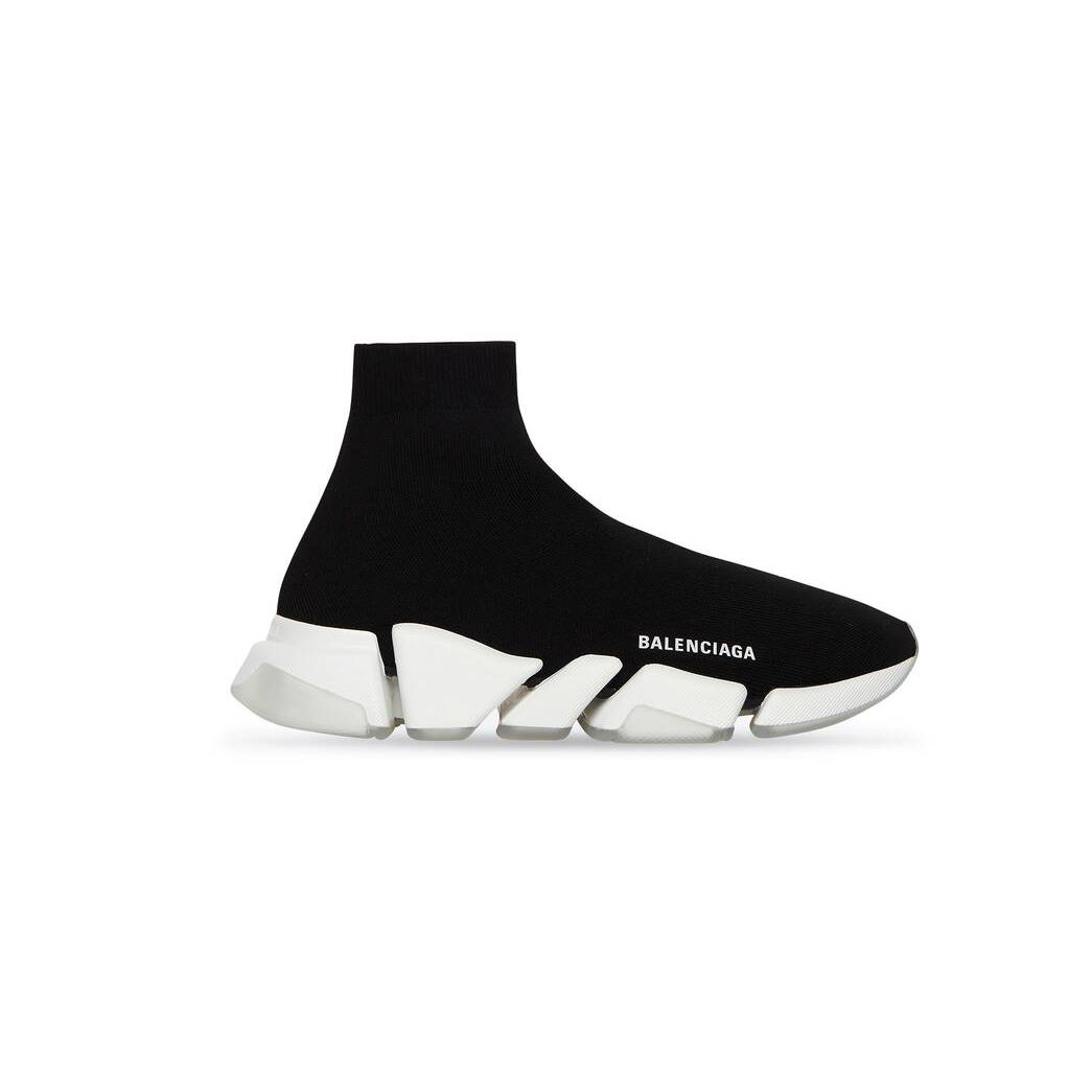 Women\'s Balenciaga Speed 2.0 Recycled Knit With Transparent Sole Sneakers Black / White | 1598WLVTZ