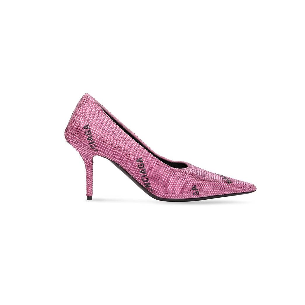 Women\'s Balenciaga Square Knife 80mm With Allover Logo Rhinestones Pumps Pink | 6097HXRBW