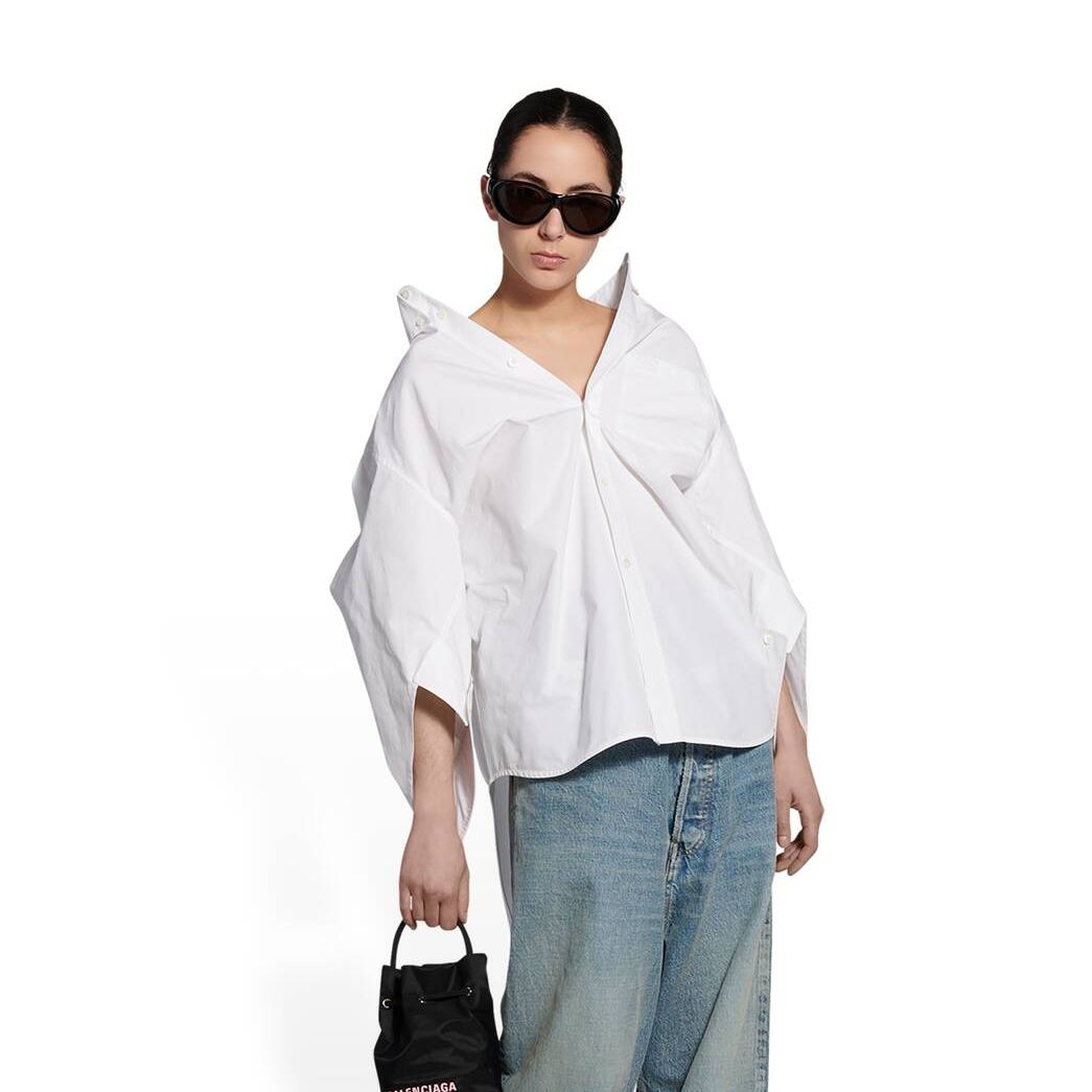 Women's Balenciaga Swing Twisted Shirt Tops White | 3607CGJSP