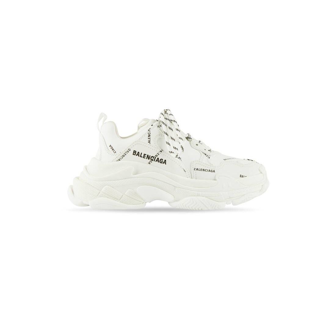 Women\'s Balenciaga Triple S Allover Logo Sneakers White / Black | 0935WQARY