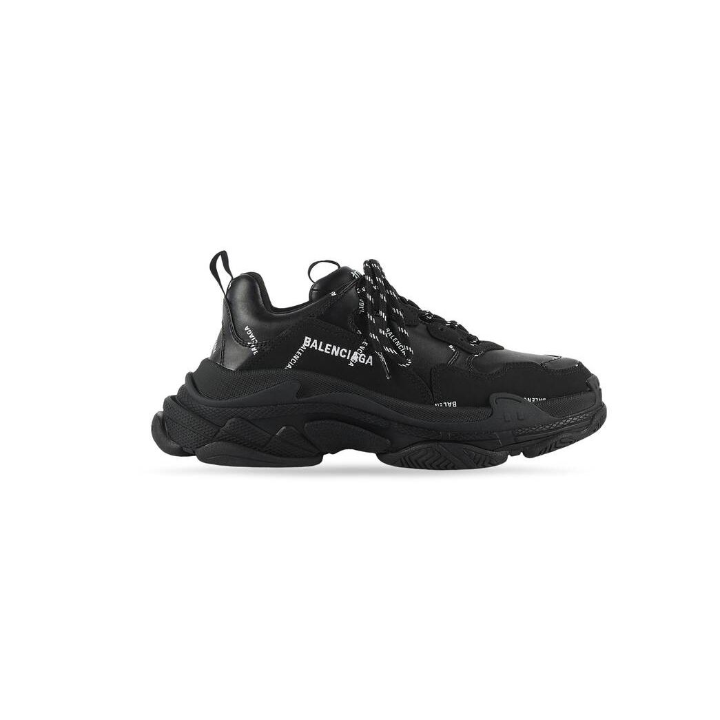 Women\'s Balenciaga Triple S Allover Logo Sneakers Black | 4630TGNSR