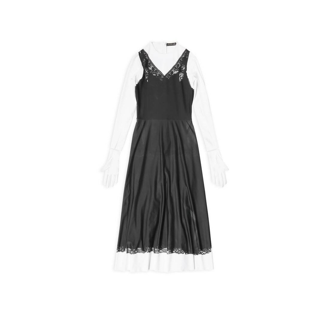 Women's Balenciaga Trompe L'oeil Slip Dress Skirts Black | 1942AHOXT