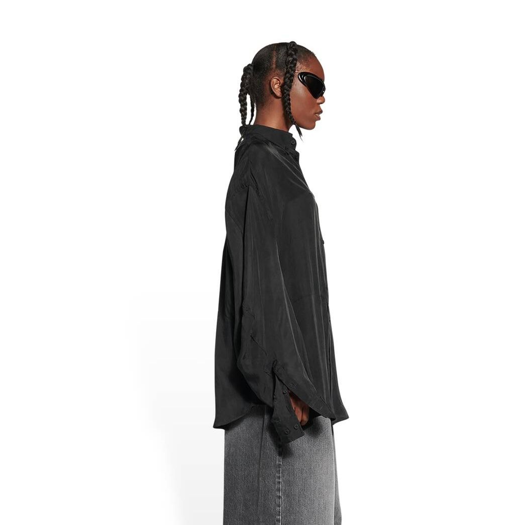 Women's Balenciaga Twisted Sleeve Shirt Tops Black | 7045VUHST