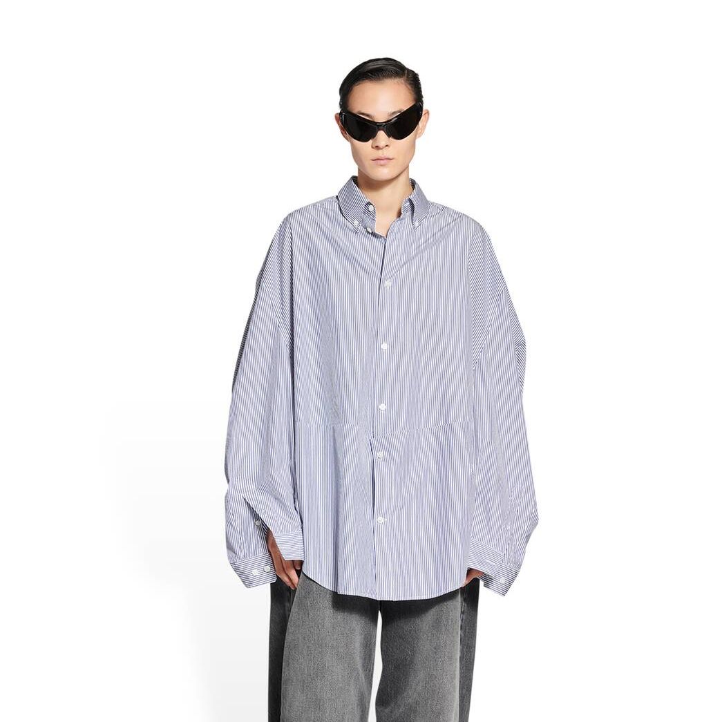 Women's Balenciaga Twisted Sleeve Shirt Tops Blue | 9183NIFRJ