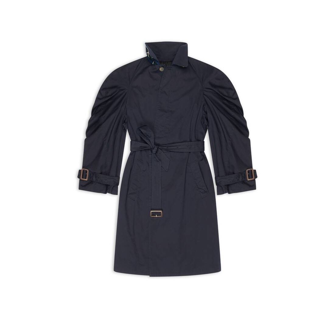 Women's Balenciaga Twisted Sleeve Trench Jackets Navy Blue | 1387WVAHE