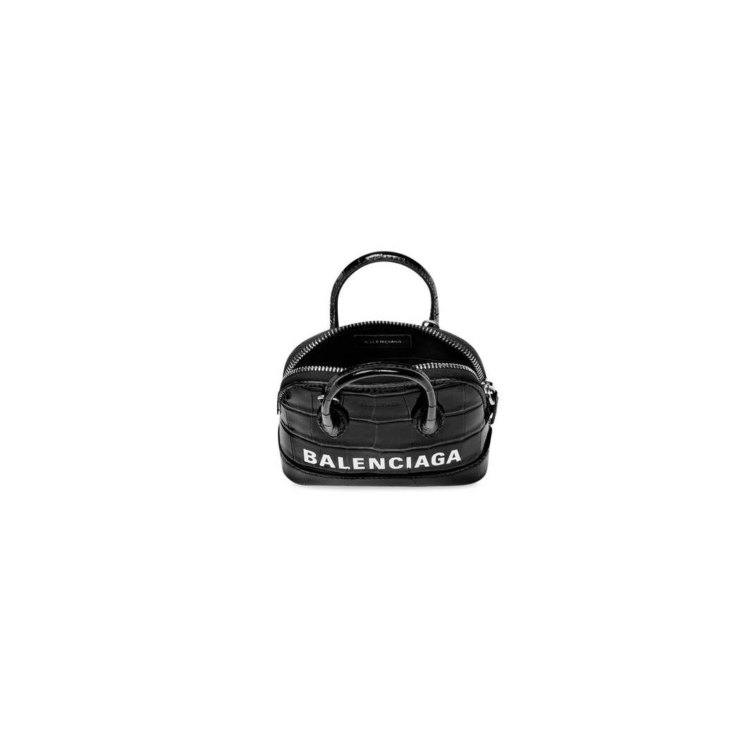 Women's Balenciaga Ville Crocodile Embossed Mini Bag Black / White | 5684GVLQU