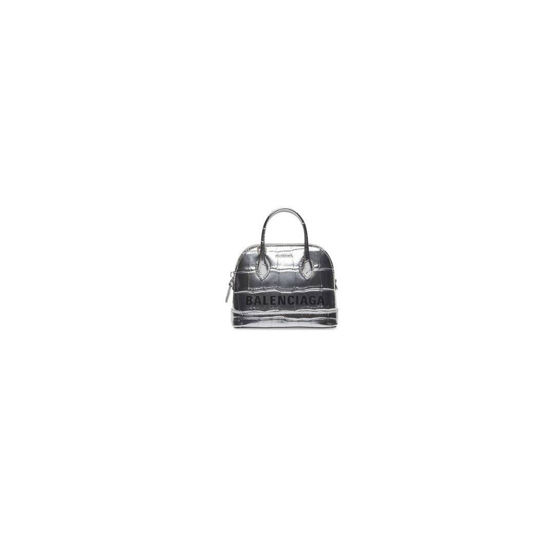 Women\'s Balenciaga Ville Metallized Crocodile Embossed Mini Bag Silver | 7216ULSKR