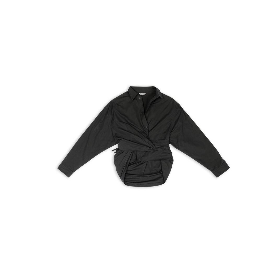 Women's Balenciaga Wrap Shirt Tops Black | 3126BGZIP