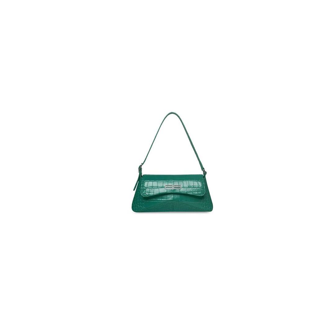 Women's Balenciaga Xx Small Flap Crocodile Embossed Shoulder Bags Green | 4820OBVSK