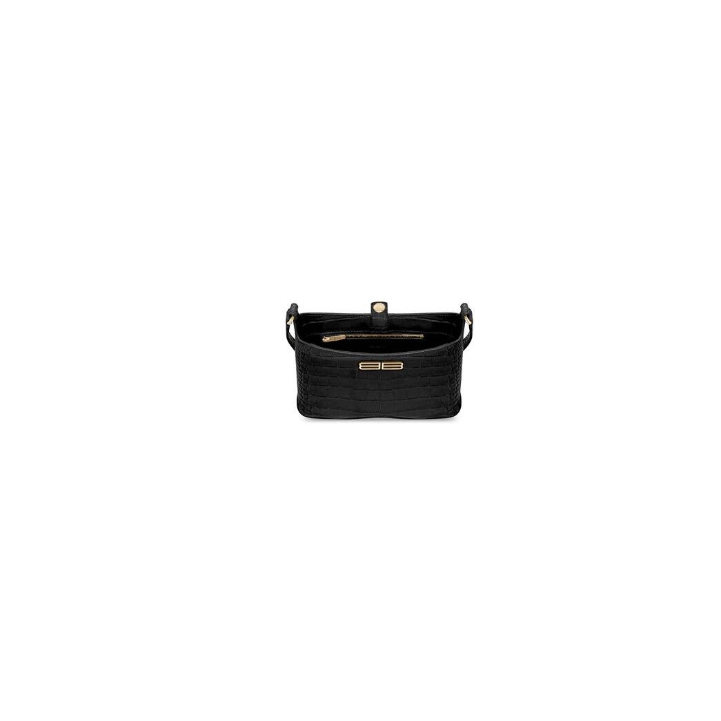 Women's Balenciaga Xx Small Hobo Crocodile Embossed Handbag Black | 5986NIDRL